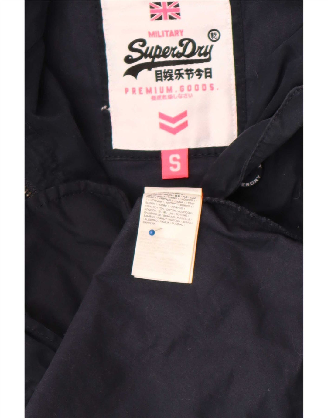 Damska kurtka parka z kapturem Superdry UK 10, mała, granatowa, bawełniana