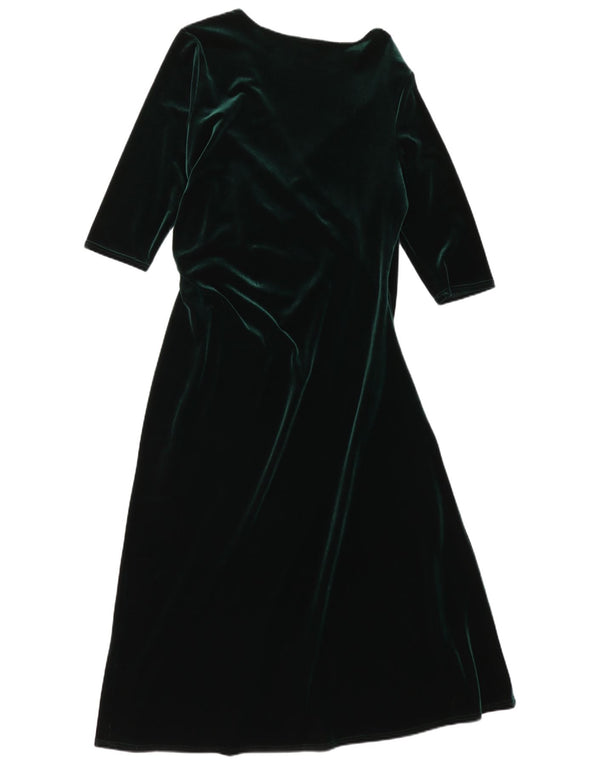 Vintage damska welurowa sukienka maxi z rękawem 3/4 UK 18 XL, zielony poliester