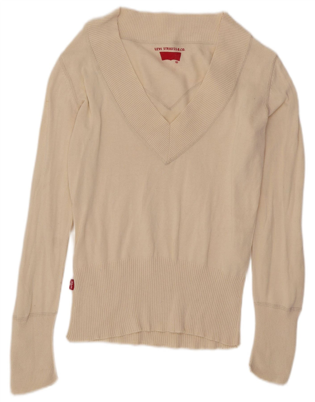 Damski sweter Levi's z dekoltem w kształcie litery V, UK 12, średni, w kolorze złamanej bieli