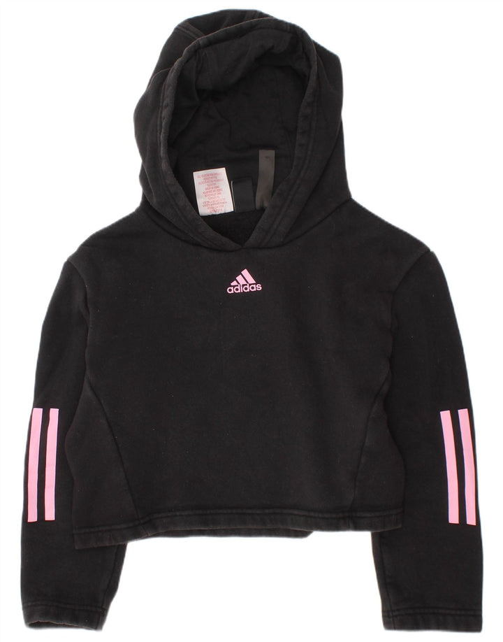 Dziewczęcy sweter z kapturem ADIDAS w wieku 7-8 lat, czarny, bawełniany