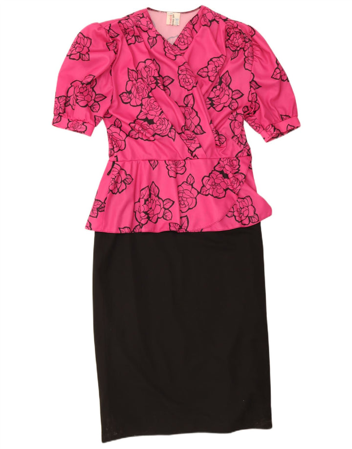 Sukienka damska Peplum w stylu vintage UK 12 Średnioróżowy w kwiaty