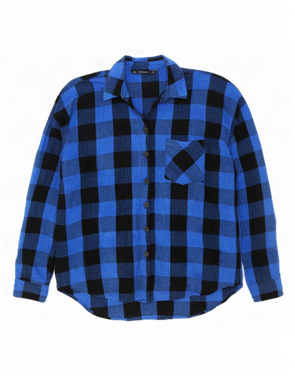 Damska koszula flanelowa oversize Zara UK 16, duża, niebieska wiskoza w kratkę