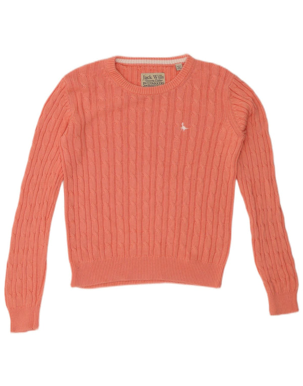 JACK WILLS Damski sweter z okrągłym dekoltem, UK 10, mały, różowy, bawełniany