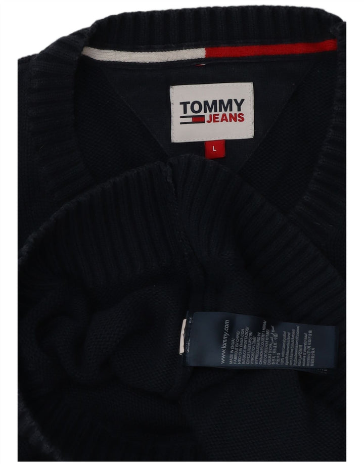 Męski sweter z okrągłym dekoltem Tommy Hilfiger, duży, granatowy, bawełniany