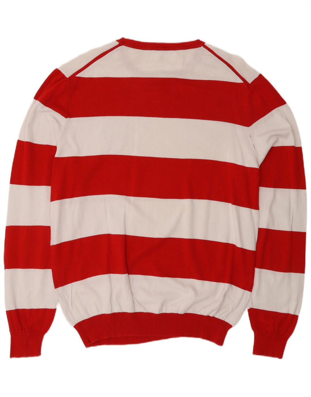 BENETTON Męski sweter z okrągłym dekoltem XL, bawełniany w czerwone paski
