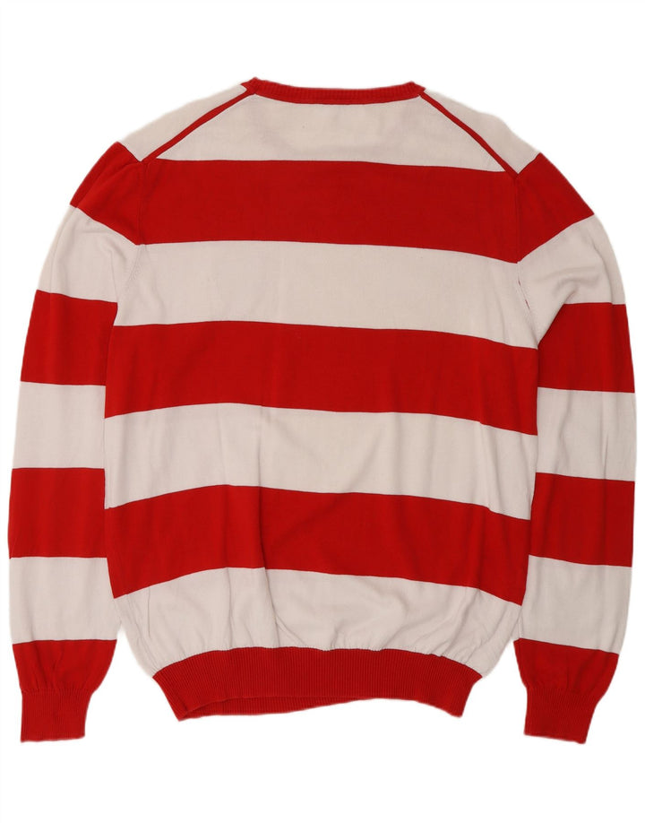 BENETTON Męski sweter z okrągłym dekoltem XL, bawełniany w czerwone paski