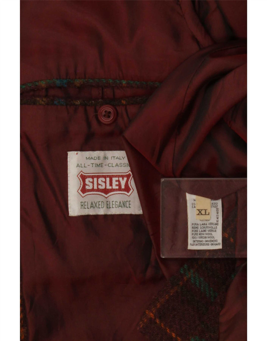 Męska marynarka zapinana na 2 guziki Sisley UK 42 XL Burgundowa klasyczna krata