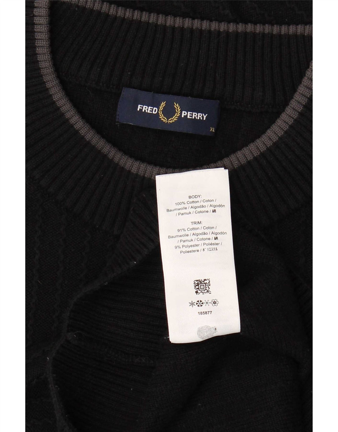 Męski sweter z okrągłym dekoltem Fred Perry XL, czarny, bawełniany