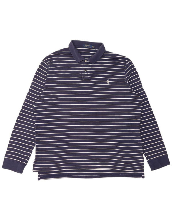 POLO RALPH LAUREN Mens Long Sleeve Polo Shirt 2XL Navy Blue Striped