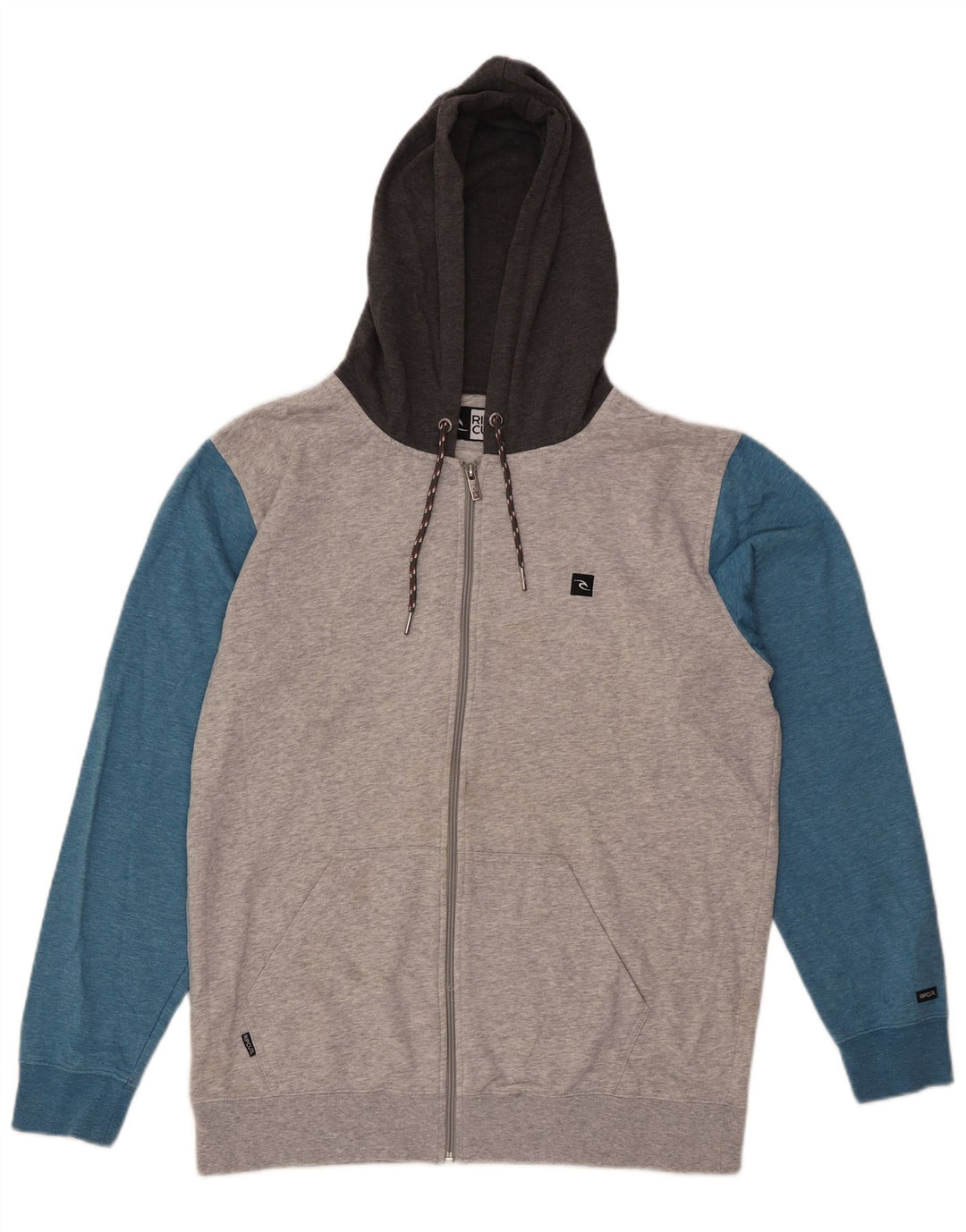 Męski sweter z kapturem i zamkiem błyskawicznym Rip Curl, duży, szary, z blokami kolorów
