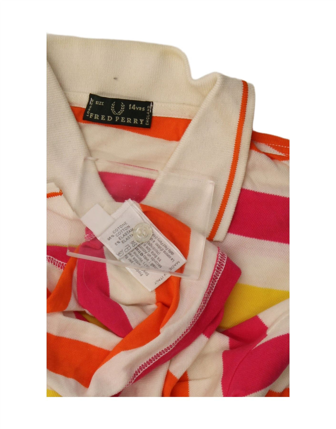 Dziewczęca koszulka polo do rugby FRED PERRY 13-14 lat, bawełniana w kolorowe paski