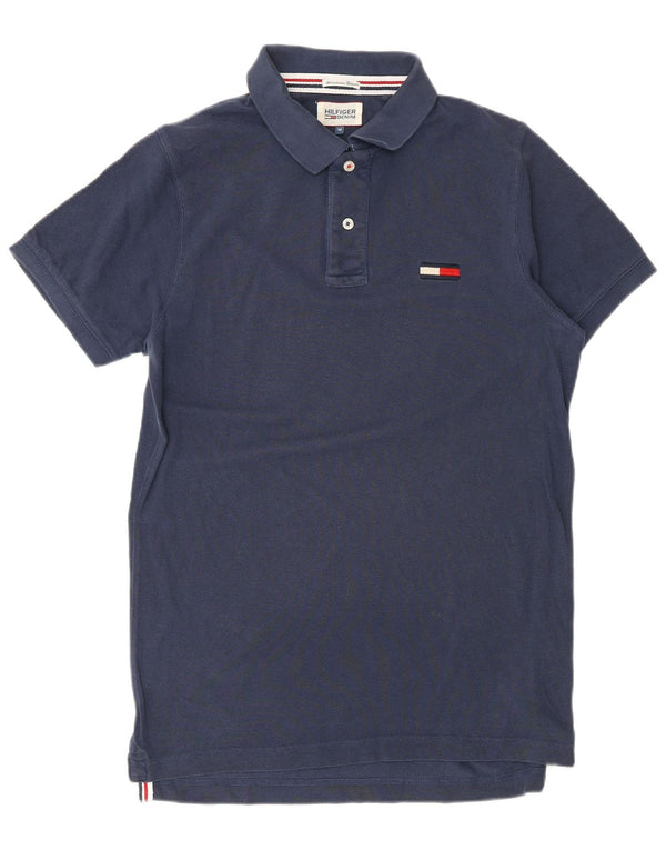 Męska wysoka koszulka polo Tommy Hilfiger, średnia, granatowa, bawełniana