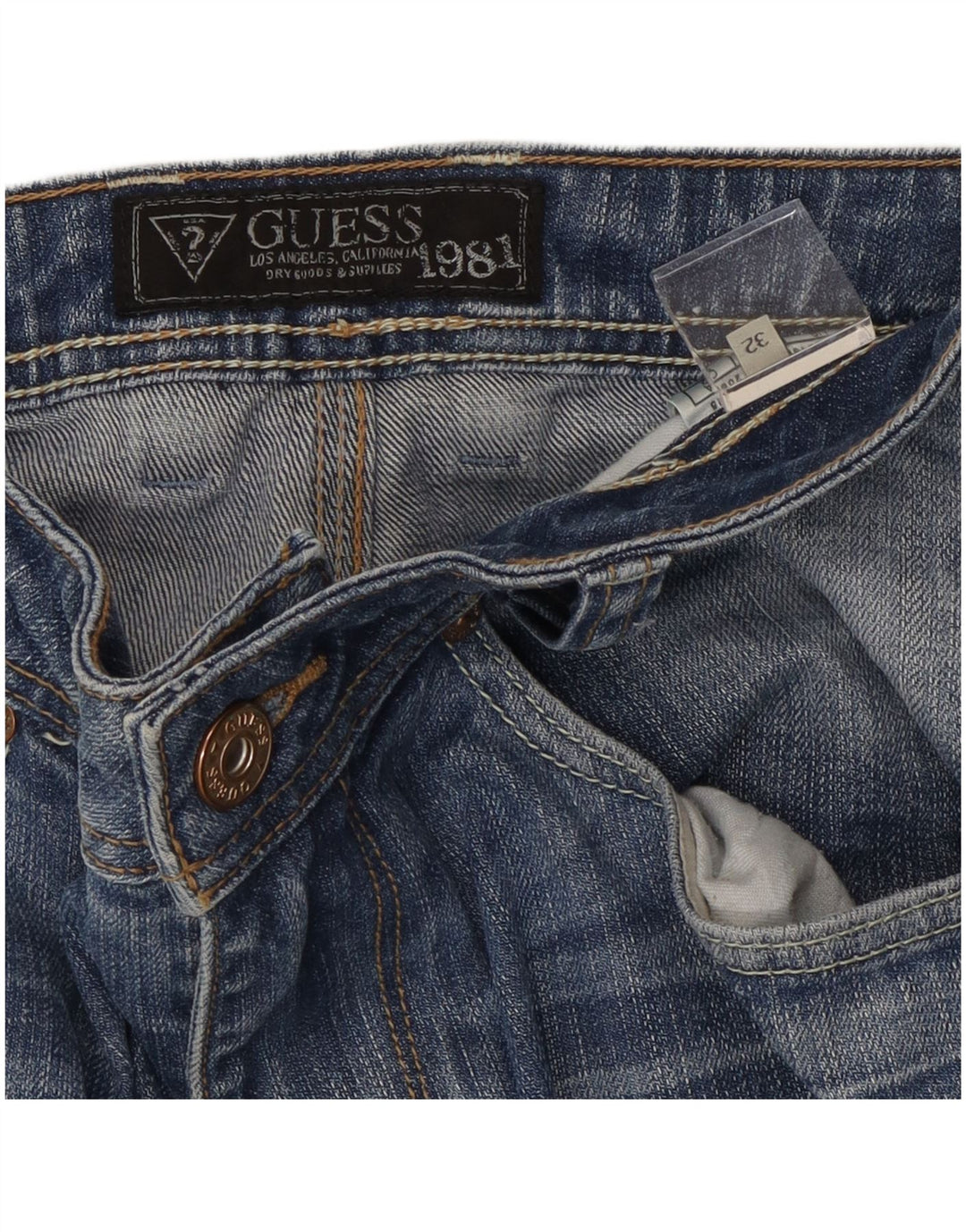 Guess Męskie Proste Dżinsy W32 L29 Niebieskie Bawełniane