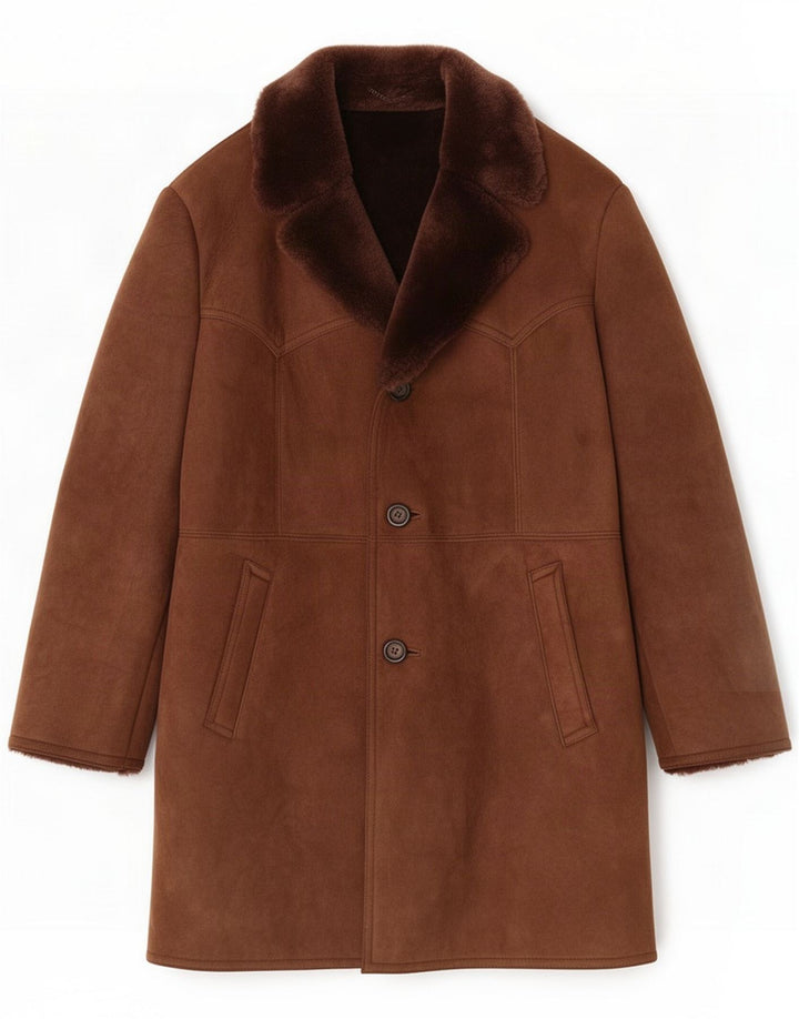 Męski płaszcz z owczej skóry w stylu vintage IT 54 2XL Brązowy