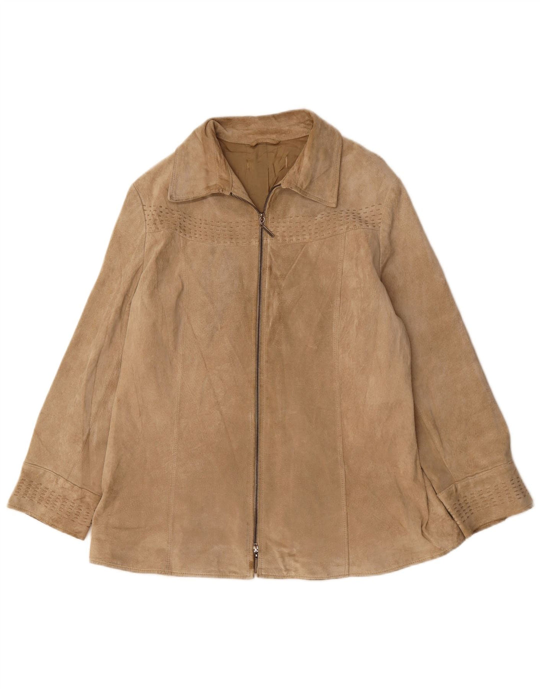 Zamszowa kurtka damska VINTAGE UK 16, duża, beżowa