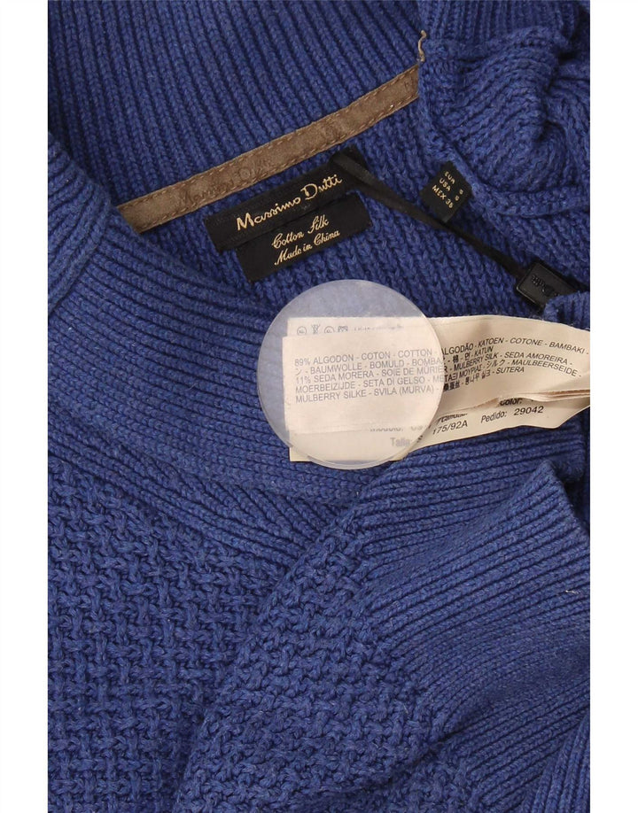 Męski sweter Massimo Dutti z szalowym dekoltem, mały, niebieski, bawełniany