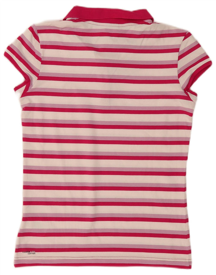 Damska koszulka polo Adidas UK 12 Średnio różowa bawełniana w paski