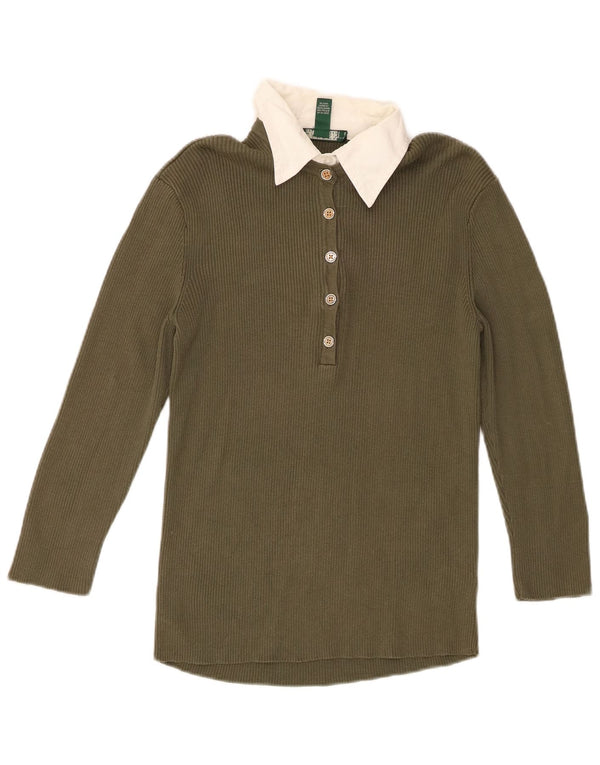 Damska koszulka polo z długim rękawem Ralph Lauren UK 12, średnia zielona bawełna