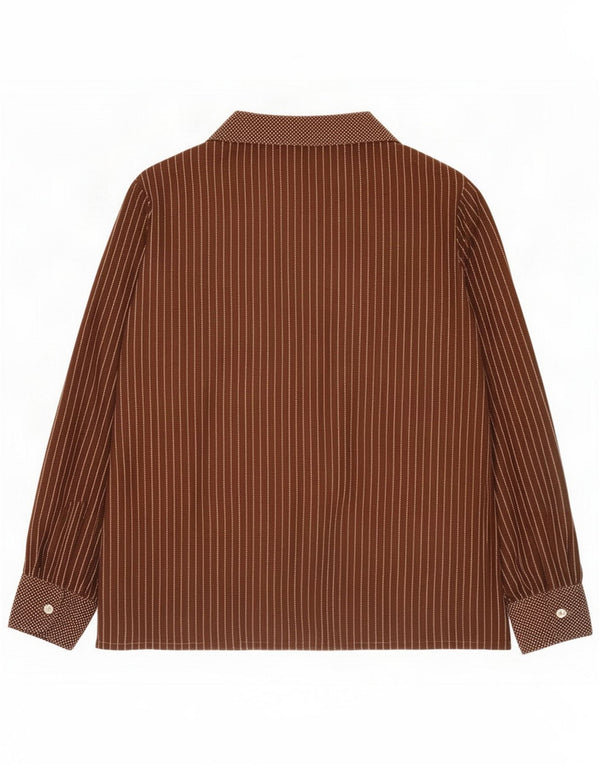 Vintage Womens Shirt UK 16 Large Brown Striped Polyester