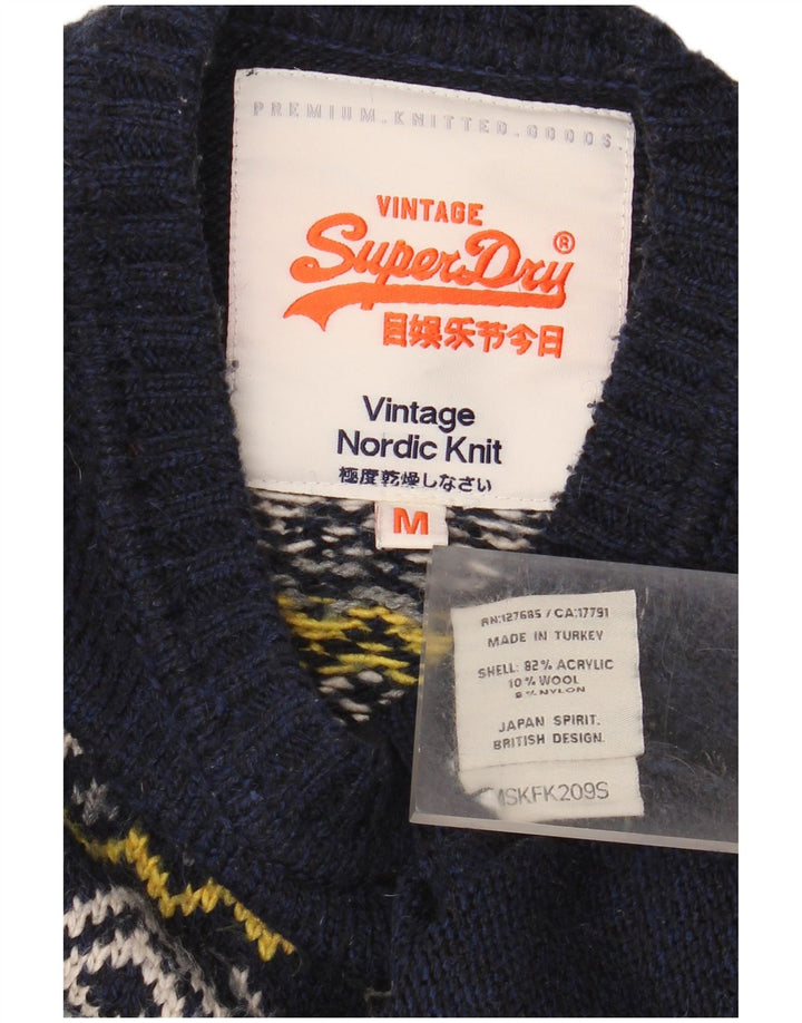 Męski sweter z okrągłym dekoltem Superdry, średni granatowy, akryl Fair Isle