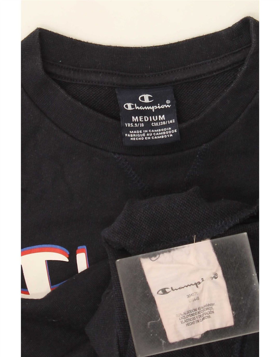 Chłopięcy sweter z grafiką Champion, 9-10 lat, średni granatowy, bawełniany