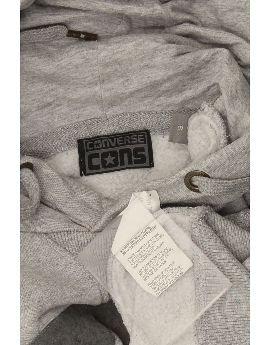 Męski sweter z kapturem Converse z grafiką, mały, szary, z bawełny w cętki
