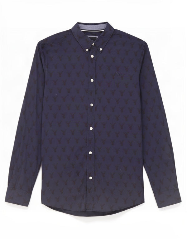 Crew Clothing Mens Shirt Medium Navy Blue Animal Print Cotton