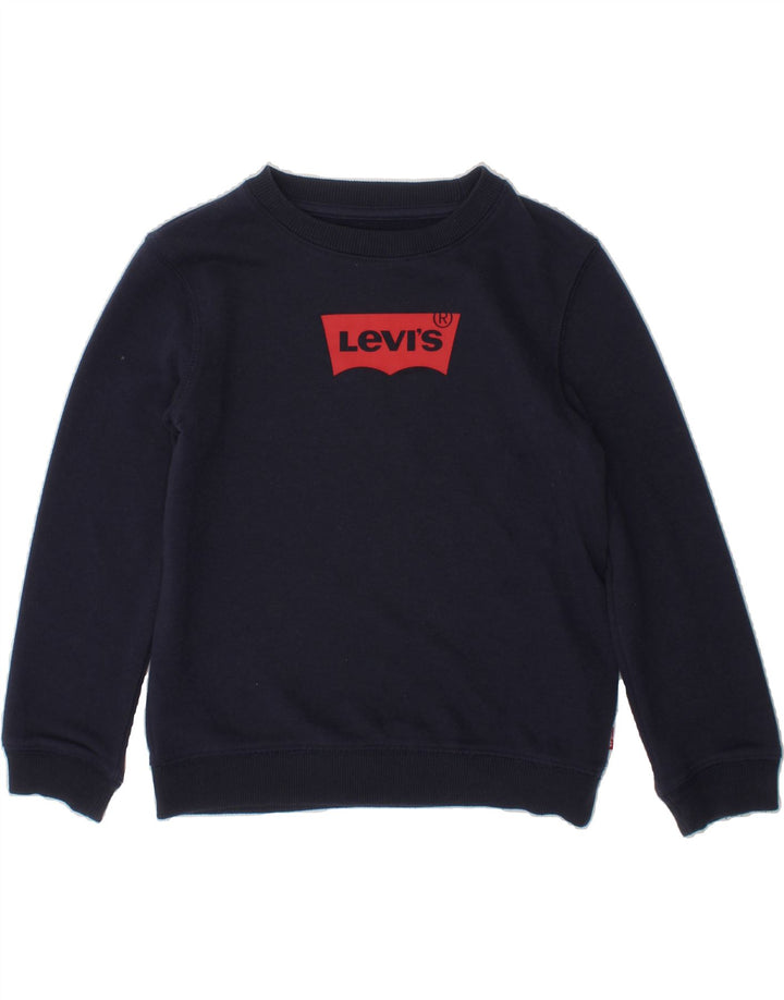 LEVI'S Boys Graphic Sweatshirt Jumper 5-6 Years Navy Blue Cotton Vintage Levi's and Second-Hand Levi's from Messina Hembry 