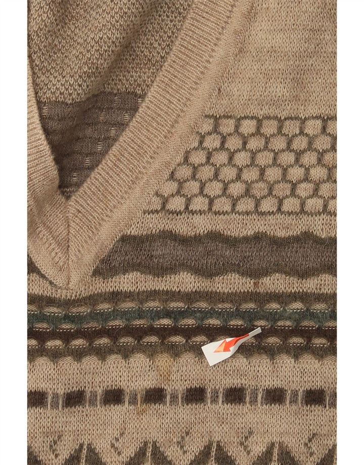 Męski sweter Rodes z dekoltem w kształcie litery V, wełniany w średnie beżowe paski