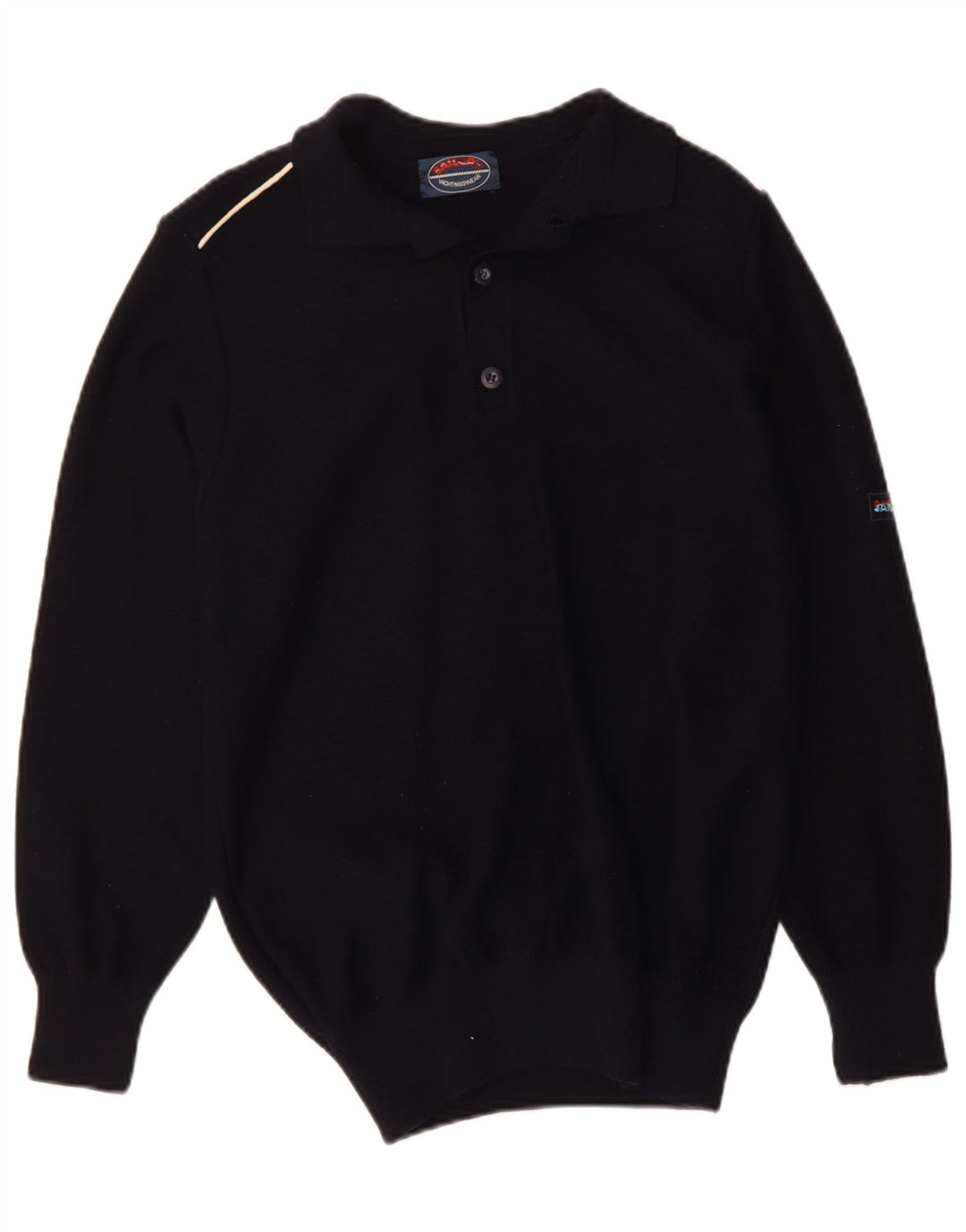 VINTAGE Mens Polo Neck Jumper Sweater IT 48 Medium Black Wool