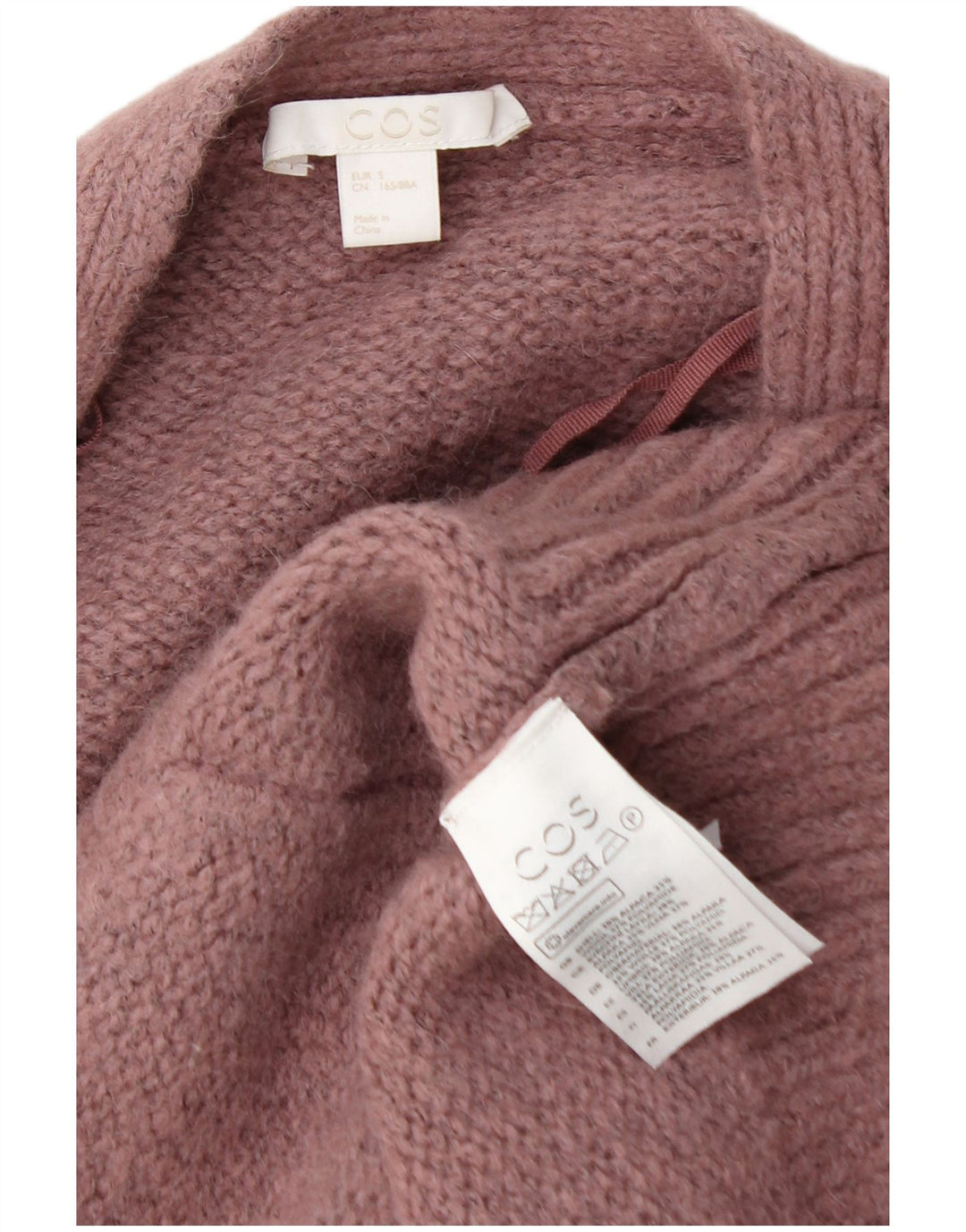 Cos Damski sweter oversize z kardiganem UK 10 Small Pink Wełna z alpaki