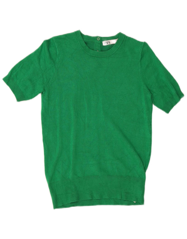 Damski sweter Zara z krótkim rękawem i dekoltem w łódkę UK 10 Small Green Wiskoza