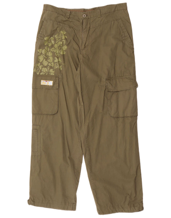 Męskie proste spodnie cargo w stylu vintage, duże W36 L32 Khaki, bawełna w kwiaty