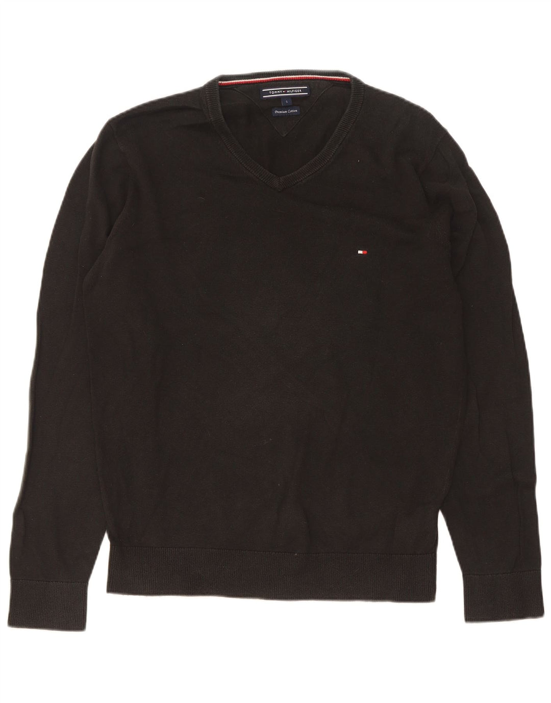 Męski sweter Tommy Hilfiger z dekoltem w kształcie litery V, mały, czarny, bawełniany