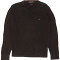 Męski sweter Tommy Hilfiger z dekoltem w kształcie litery V, mały, czarny, bawełniany