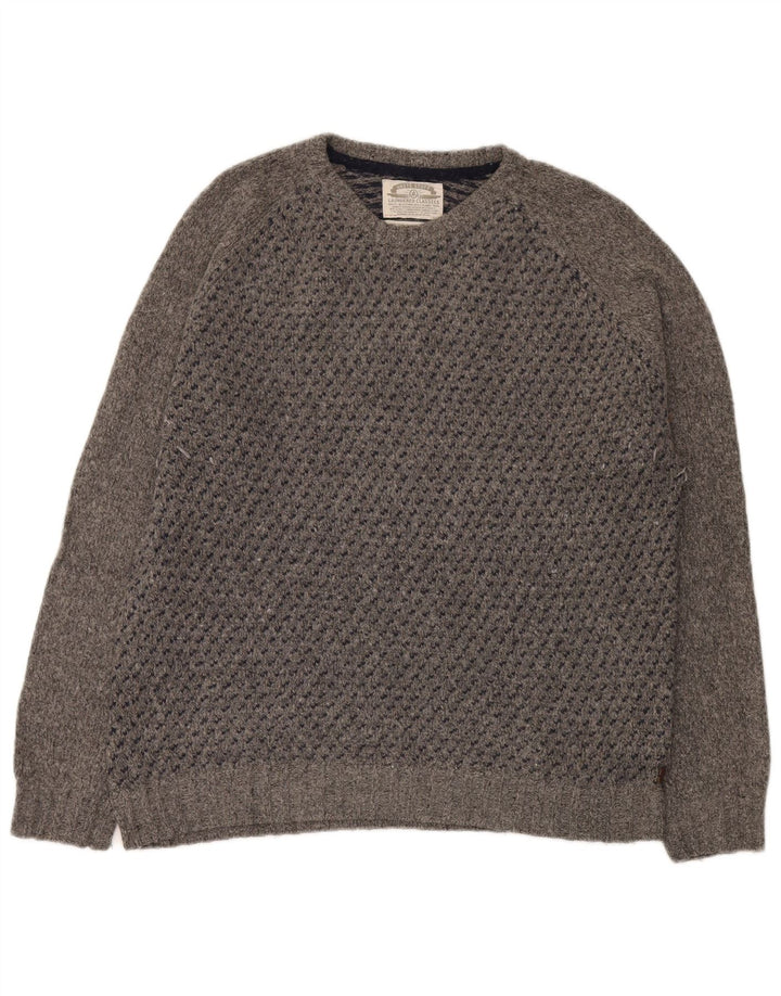 Męski sweter z okrągłym dekoltem White Stuff XL, szara, cętkowana wełna jagnięca