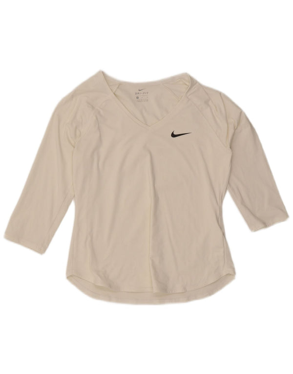 Damska koszulka Nike Dri Fit z rękawem 3/4, UK 12, średni biały poliester