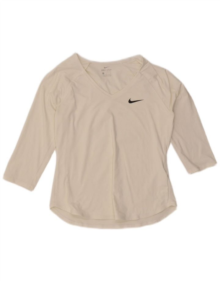 Damska koszulka Nike Dri Fit z rękawem 3/4, UK 12, średni biały poliester
