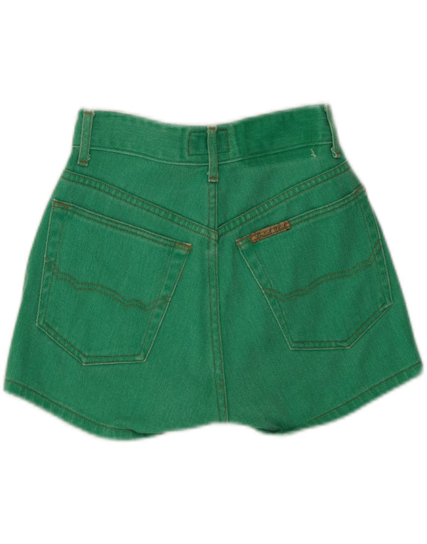 British Khaki Womens High Waist Denim Shorts W26 Small Green Cotton