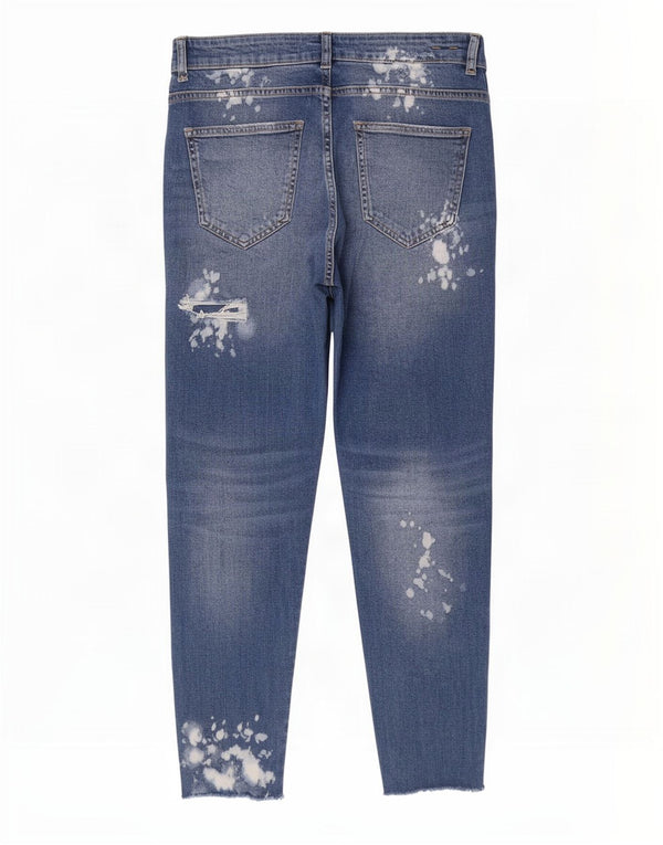Męskie dżinsy rurki Zara Crop Distressed EU 40 Medium W31 L26 Niebieska bawełna