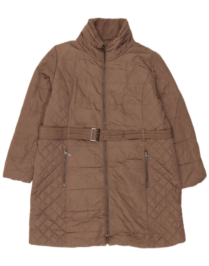 Marks & Spencer Damski pikowany płaszcz z kapturem i podszewką UK 18 XL, brązowy poliester