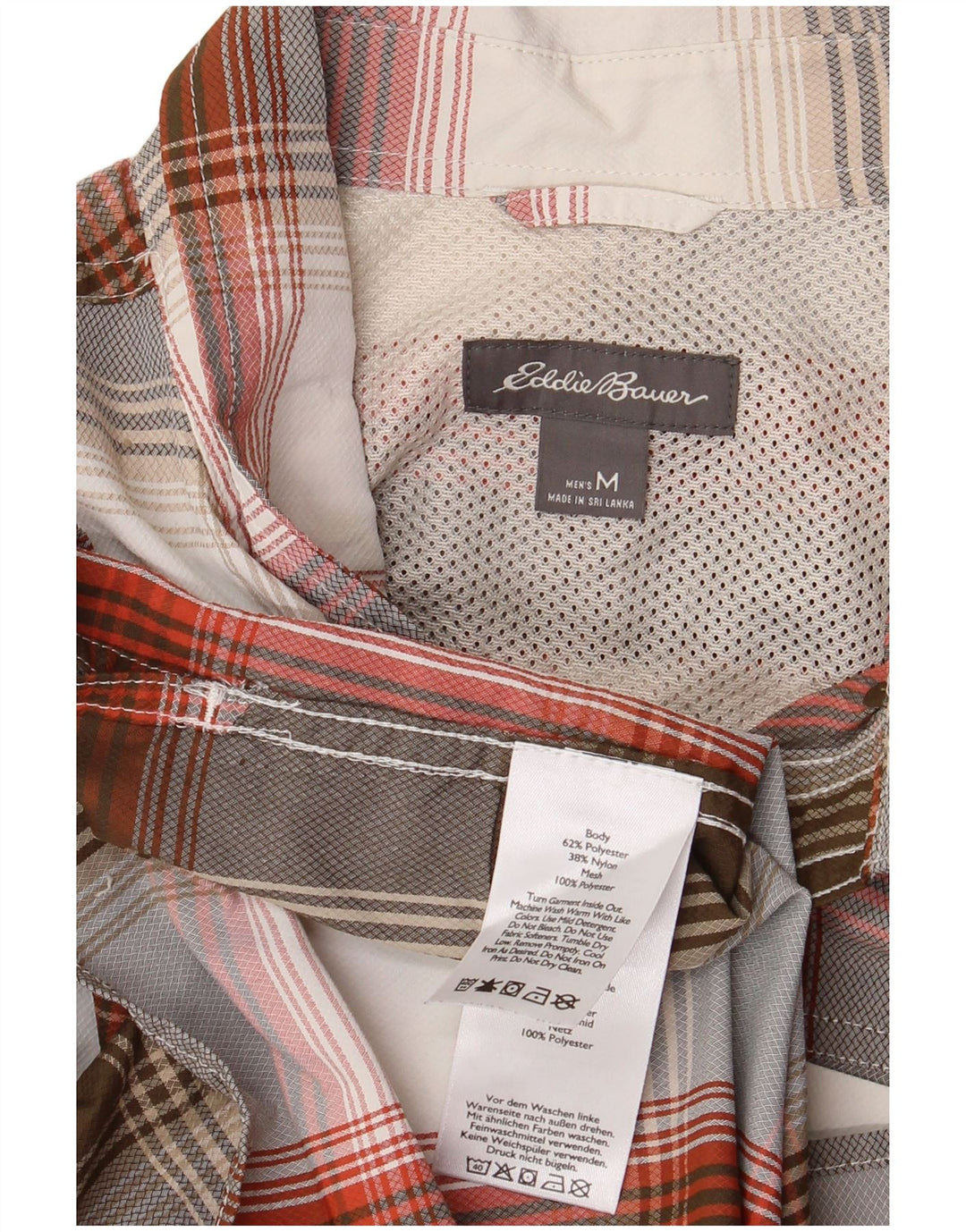 Koszula męska z krótkim rękawem Eddie Bauer, poliester w szarą kratkę