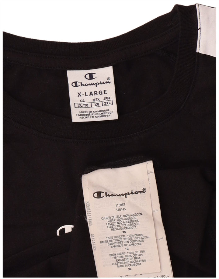 Damska koszulka z grafiką Champion, góra XL, czarna, bawełniana