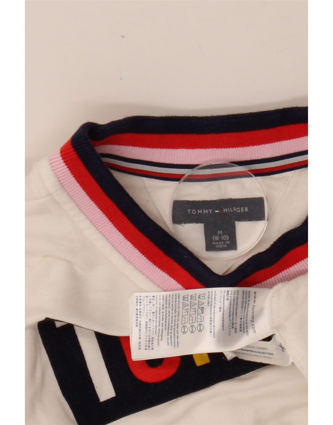 TOMMY HILFIGER Dziewczęcy graficzny top z odkrytymi ramionami, 8-9 lat, średni kolor biały