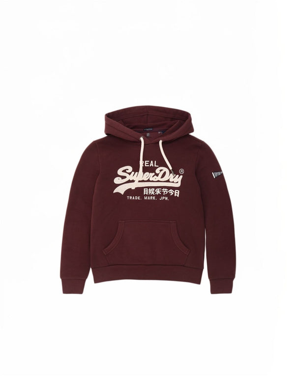 Damski sweter z kapturem Superdry z grafiką, UK 10, mały, bordowy, bawełniany