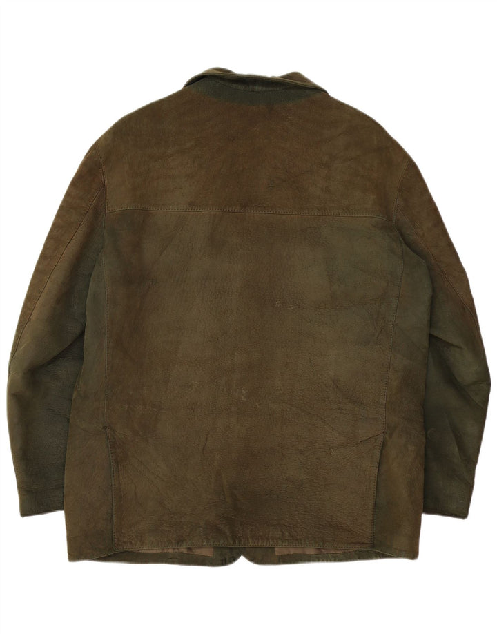 Vintage męska skórzana marynarka zapinana na 3 guziki UK 38 Medium Khaki