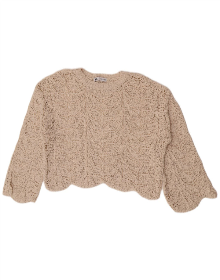 Damski, oversize'owy, szydełkowy top Zara UK 10 Small Beige