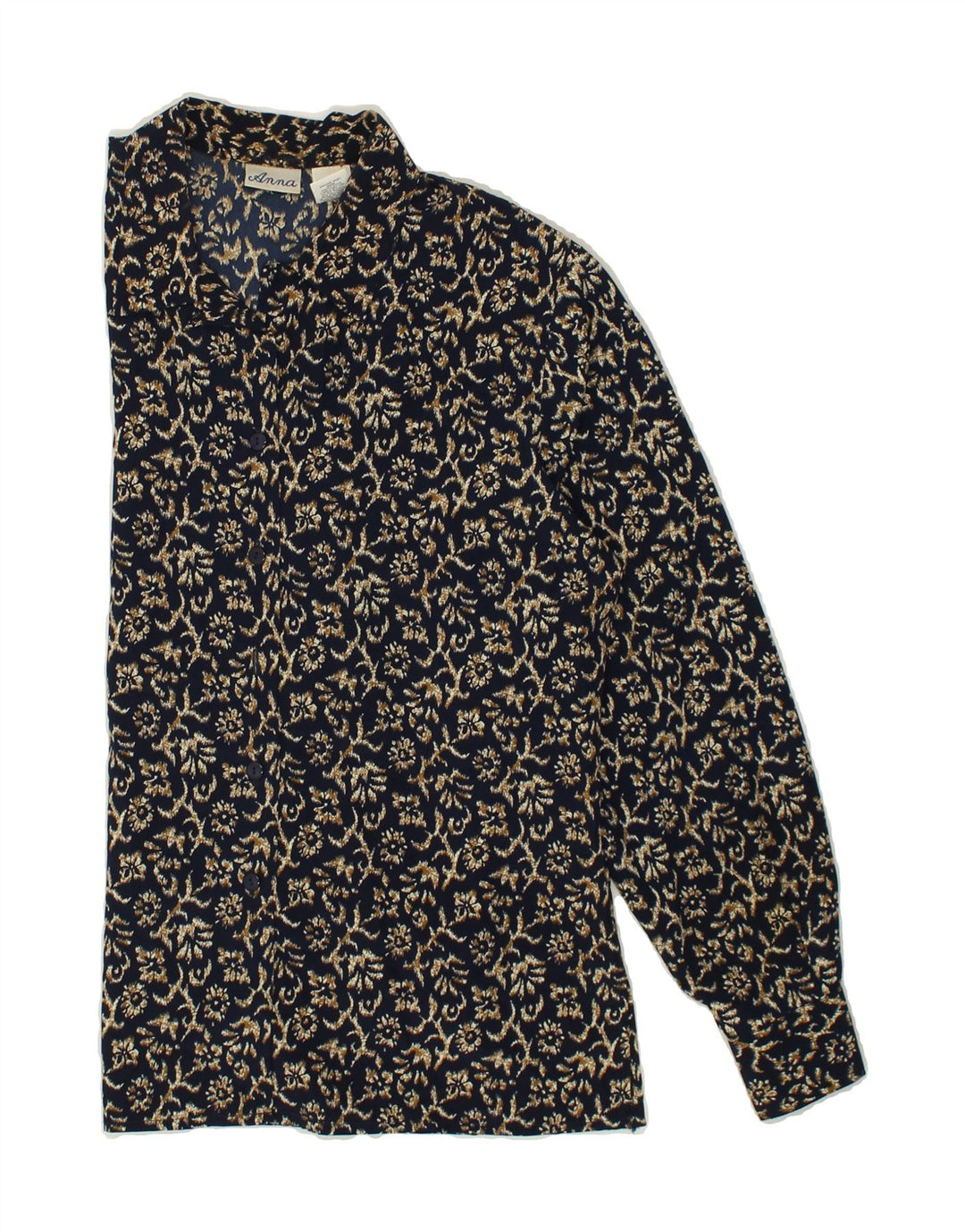 VINTAGE Womens Shirt UK 14 Medium Navy Blue Floral Polyester | Vintage Vintage | Thrift | Second-Hand Vintage | Used Clothing | Messina Hembry 