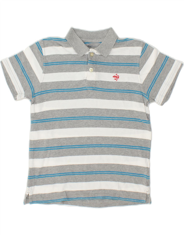 GAP Boys Polo Shirt 10-11 Years Medium Grey Striped Cotton Vintage Gap and Second-Hand Gap from Messina Hembry 