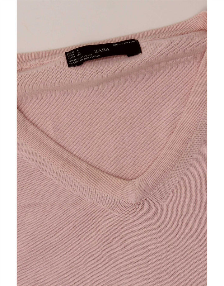 Męski sweter Zara z dekoltem w kształcie litery V, duży, różowy